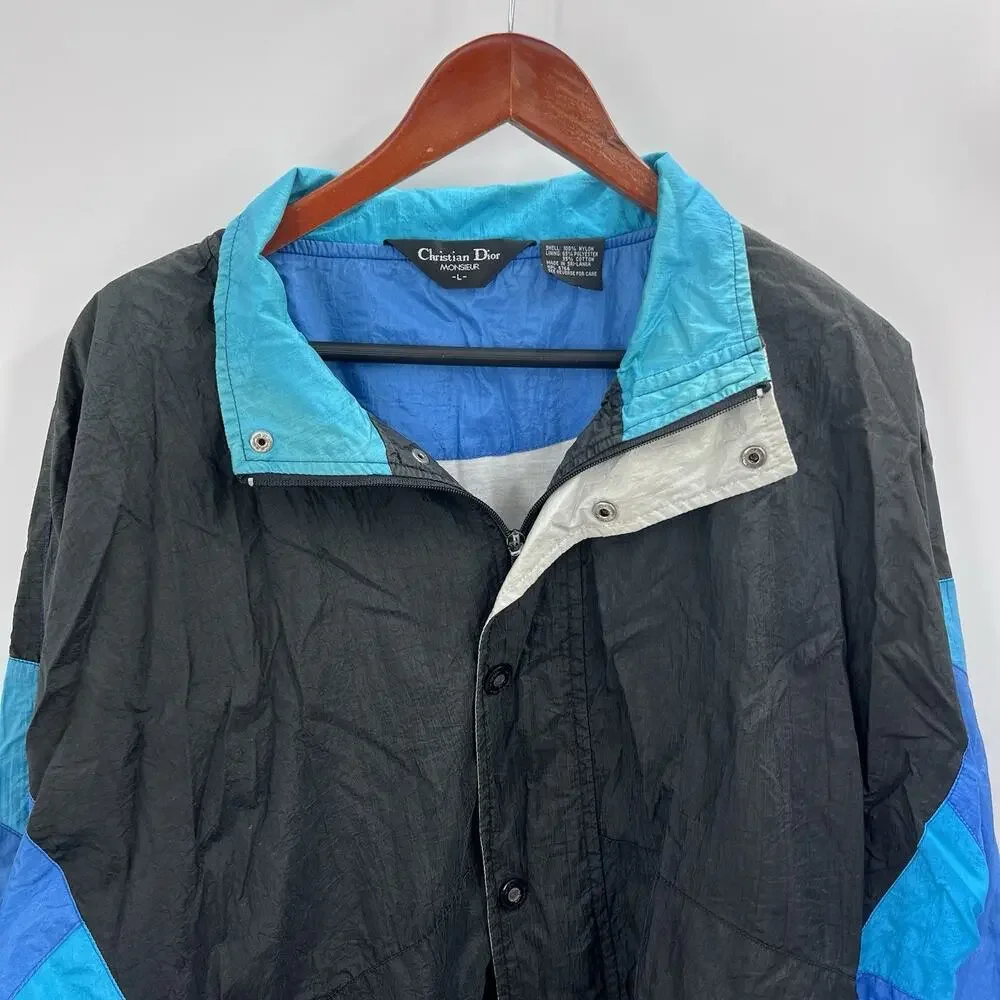 Vintage Christian Dior Monsieur Color Block Nylon Windbreaker Jacket Mens - Picture 3 of 15